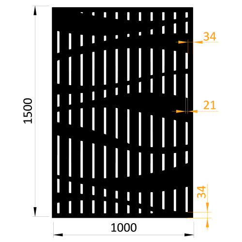 dizajnová kovová výplň, laserom vypálený vzor 9342, rozmer 1000x1500x2,0mm, bez povrchovej úpravy, perforácia 15%